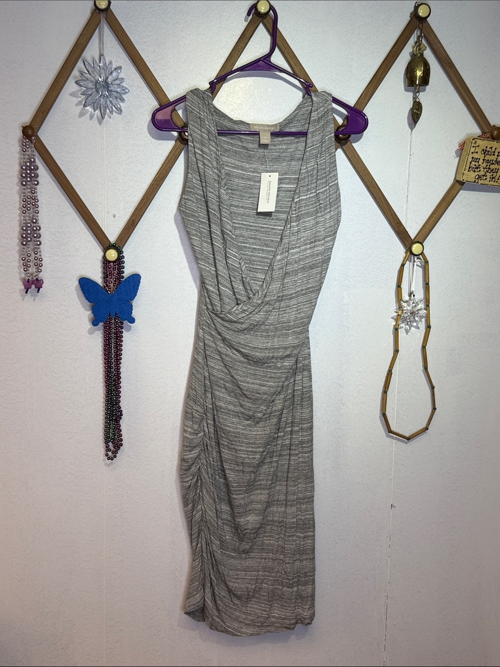 Banana Republic Gray Sleeveless Twist-Front Midi Dress